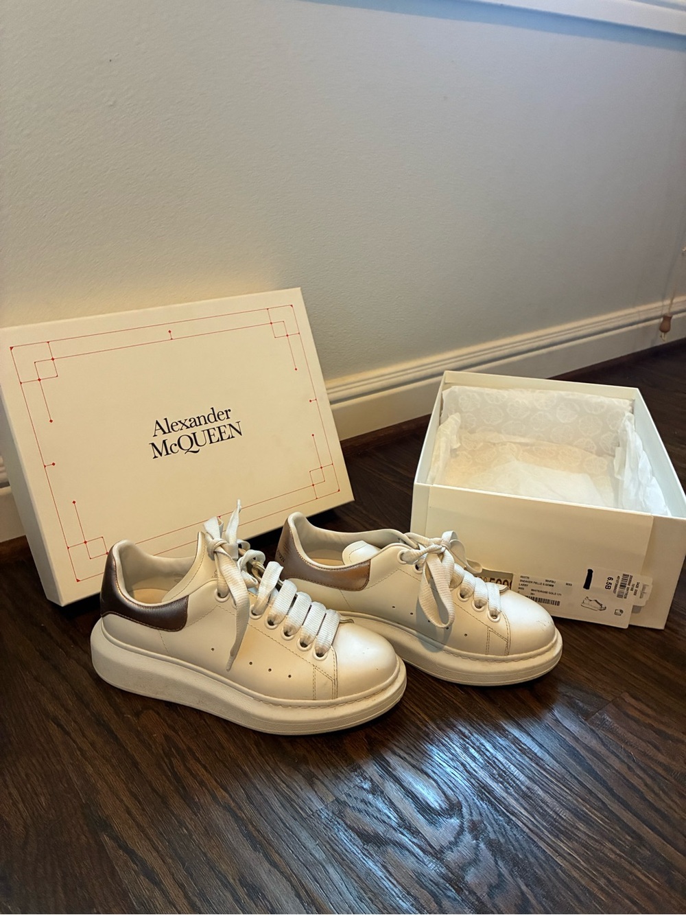 Alexander McQueen White/Rose Gold Sneaker Box Label